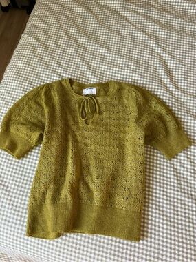 Old Navy Olive Green Eyelet-Knit Short Sleeve Sweater